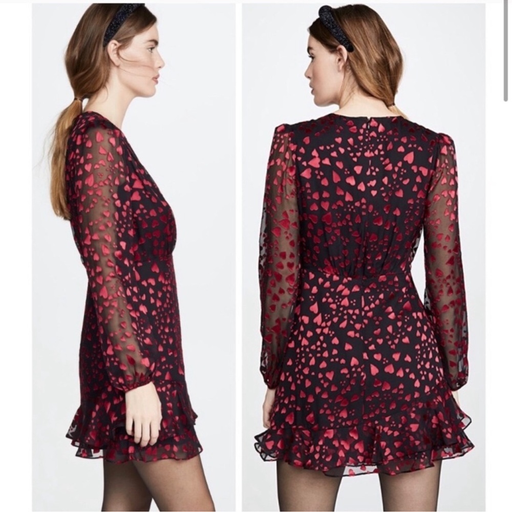 SALONI Alya Heart-Print Jacquard Long Sleeve Silk-Blend Mini Dress Sz 0 - Picture 6 of 16
